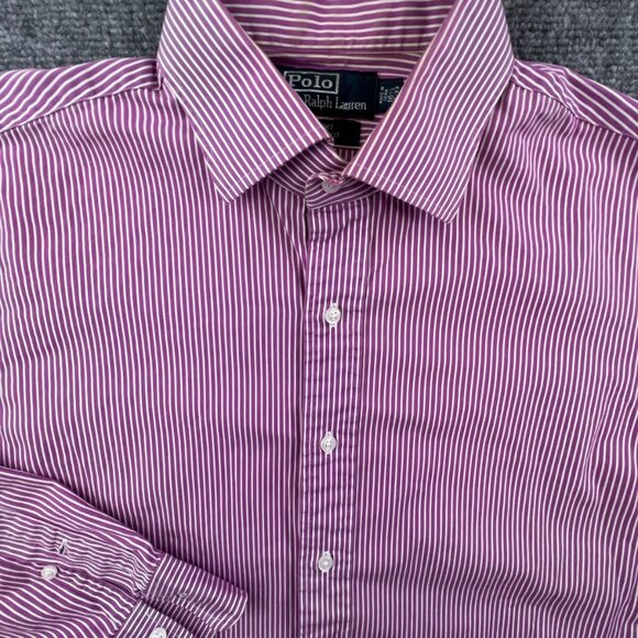 Polo Ralph Lauren Button Up Shirt Regent Custom Fit Purple Striped 16.5 32/33 - Picture 1 of 9